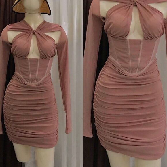 NWT HOUSE OF CB ADANNAA CRYSTAL BLUSH CORSET MINI DRESS - Picture 5 of 15